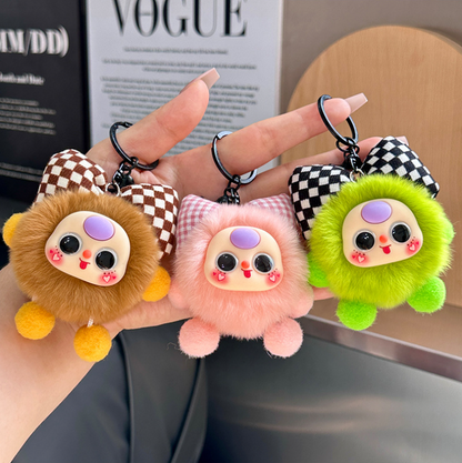 Rabbit Fur Bow Soot Sprite Keychain Cute Cartoon Doll Bag Charm Car Key Pendant