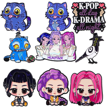 K-Pop Demon Hunters Cartoon Metal Brooch Creative Badge Pin for Bags and Clothing Accessories