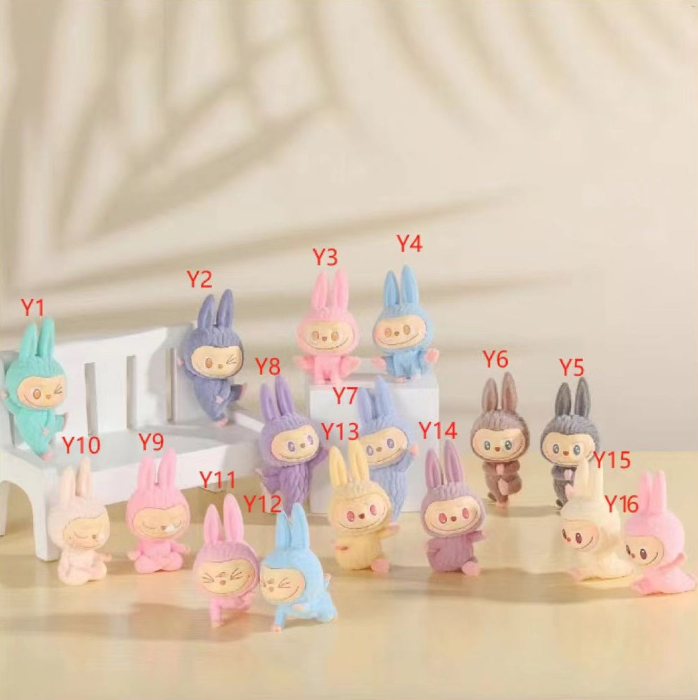 Cartoon Lazy Yoga Labubu Flocked Mini Cute Figurine Toy Ornament Decor DIY Accessory