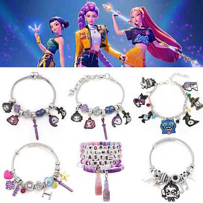 K-Pop Demon Hunters Bracelet Set Mixed Metal Braided Cord & Colorful Seed Bead Bracelets