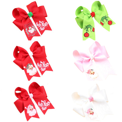 Christmas Headbands 2025 Santa & Grinch Printed Ribbon Hair Accessories for Kids