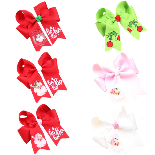 Christmas Headbands 2025 Santa & Grinch Printed Ribbon Hair Accessories for Kids