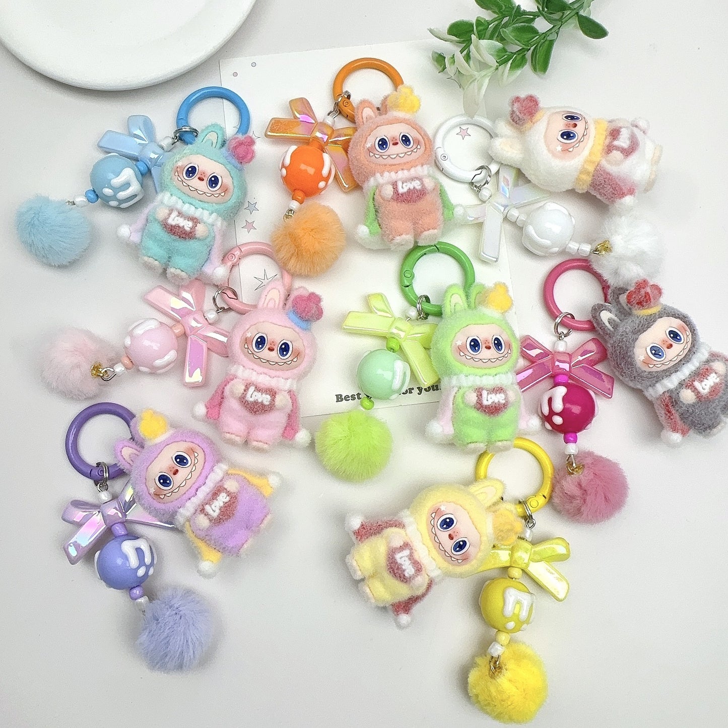 Flocked Labubu King Figure Desktop Ornament KPOP Anime Collectible Toy Decoration Keychain