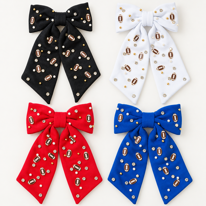 Football Hair Bow with Pearls & Rhinestones – Game Day