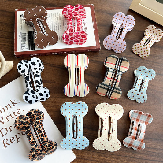 Bone-Shaped Acetate-Look Hair Claw Clip – Patterned Hair Clip