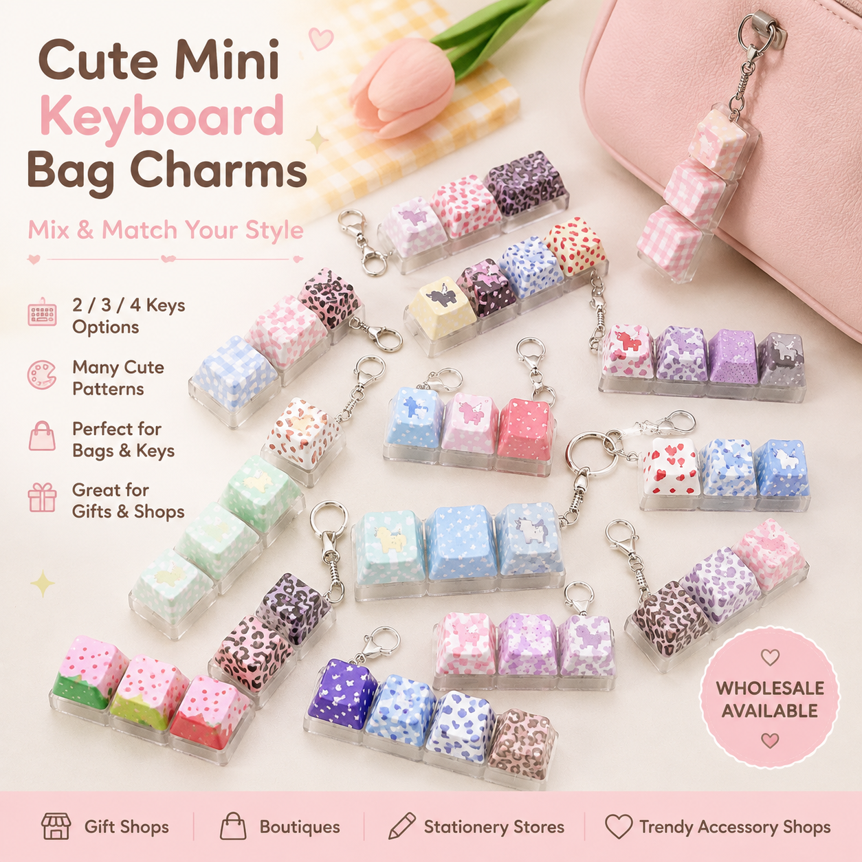 Mini Keyboard Bag Charm Keychain Aesthetic Key Cap Accessory – Gift Shop Wholesale