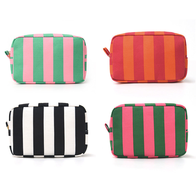Corduroy Striped Makeup Pouch Travel Toiletry Bag