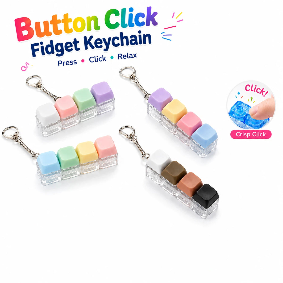 Pastel Colors Finger Press Button Cube Squishy Keyboard Keychain Stress Relief Toy