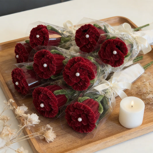 Handmade Pipe Cleaner Rose Stem Faux Flower Single Rose for Valentine’s Day, Mother’s Day & Birthday Gift