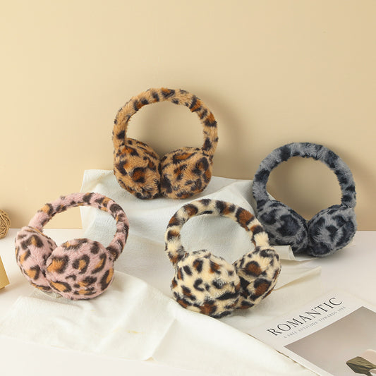 Winter Leopard Fuzzy Ear Muffs Warm Plush Earmuffs  Cozy Frost-Proof Ear Warmers