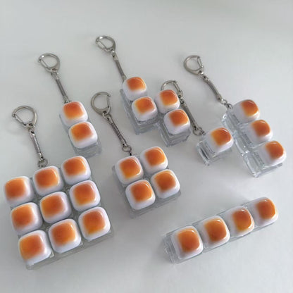 Caramel Mini Toast Cube Keycap Stress Relief Keychain Squishy Keyboard Button Charm