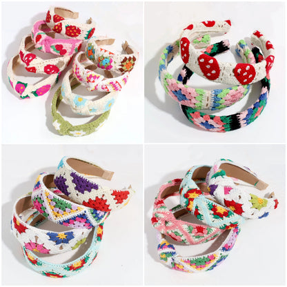Handmade Crochet Headband Boho Knitted Hair Band for Women & Girls Granny Square Hair Accessory