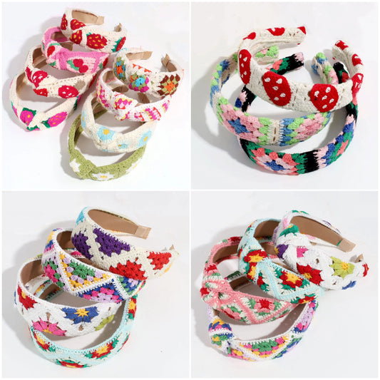 Handmade Crochet Headband Boho Knitted Hair Band for Women & Girls Granny Square Hair Accessory