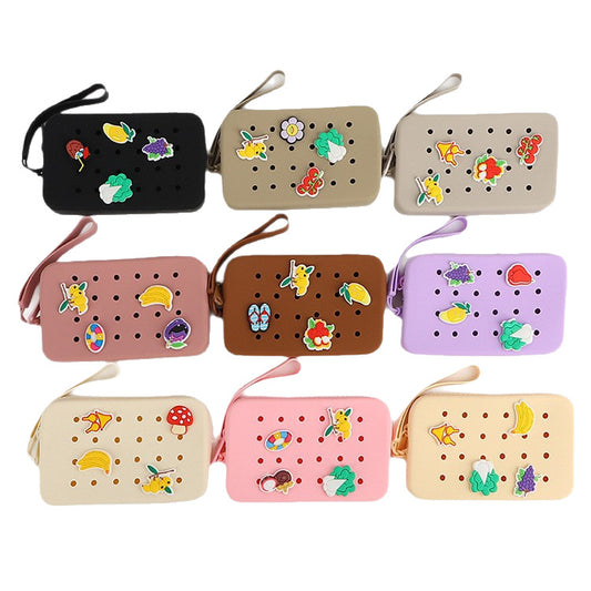 Silicone Coin & Makeup Pouch with DIY Charm Holes, Customizable Storage Bag