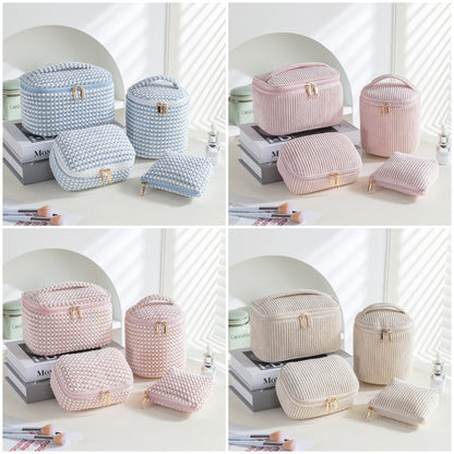 Velvet Makeup Bag Set Travel Cosmetic Organizer Pouch Large Capacity 4-Piece Toiletry Storage Kit