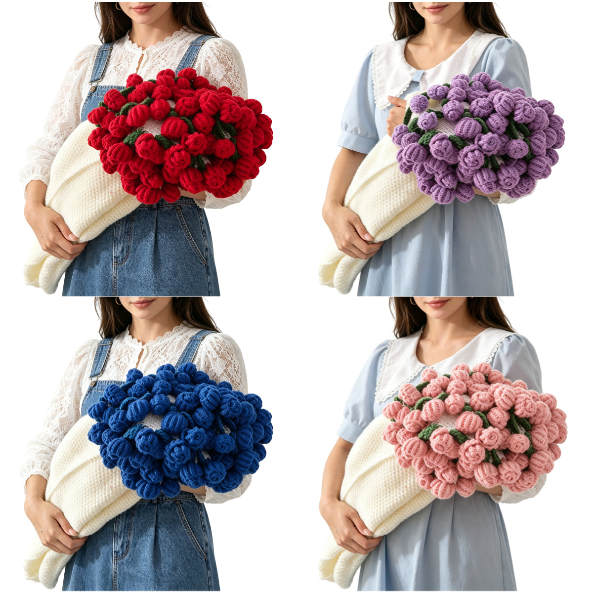 99 Roses Flower Edge Knit Throw Bouquet Style Floral Blanket