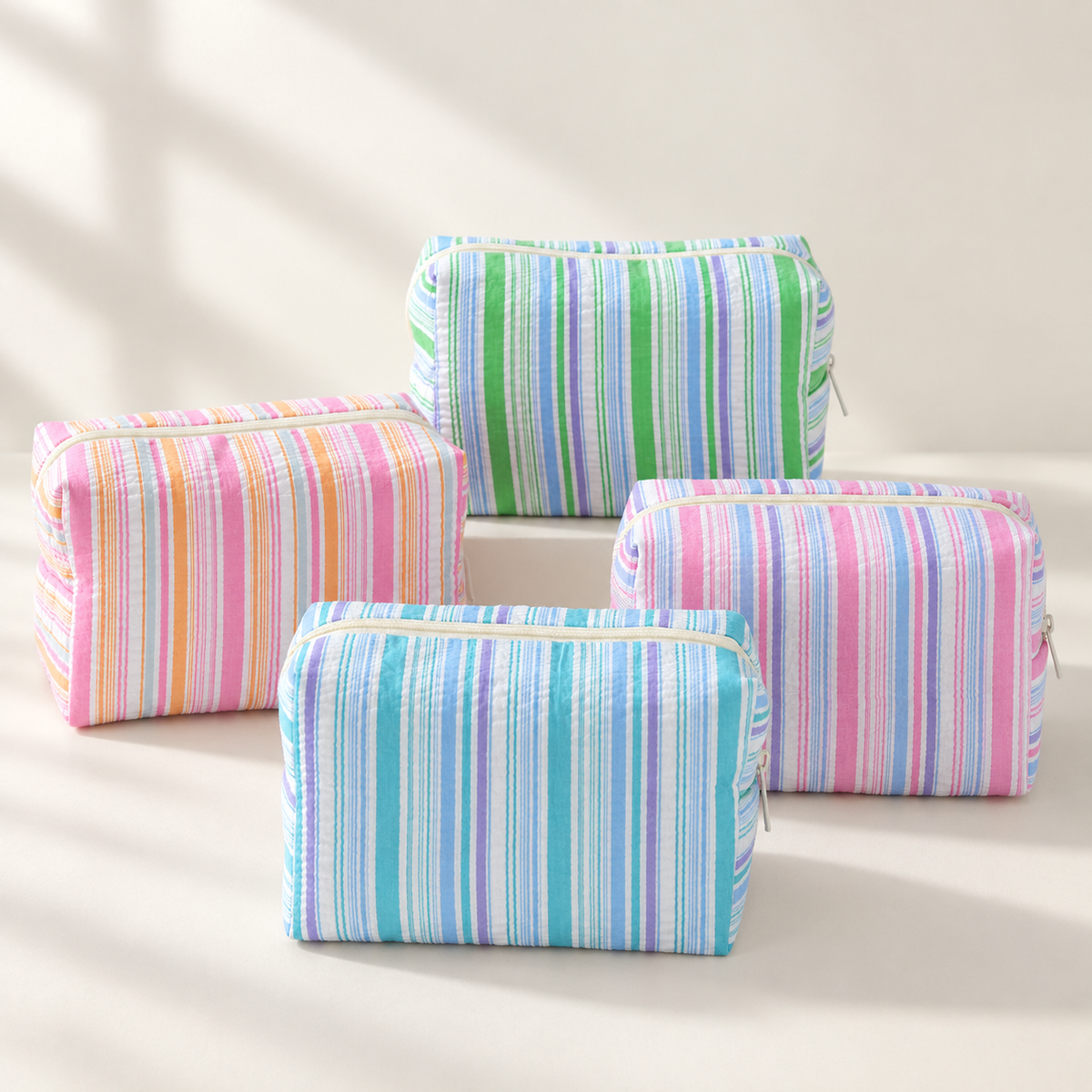 Pastel Striped Seersucker Cosmetic Bag – Makeup & Travel Pouch