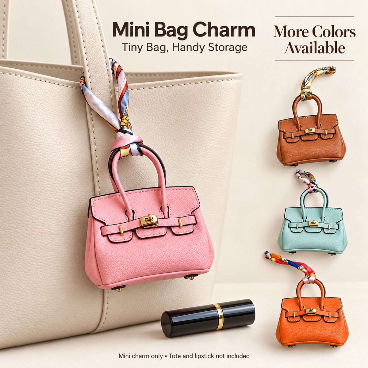 Mini Top Handle Lock Bag Handbag Charm with Scarf – Faux Leather Coin Purse