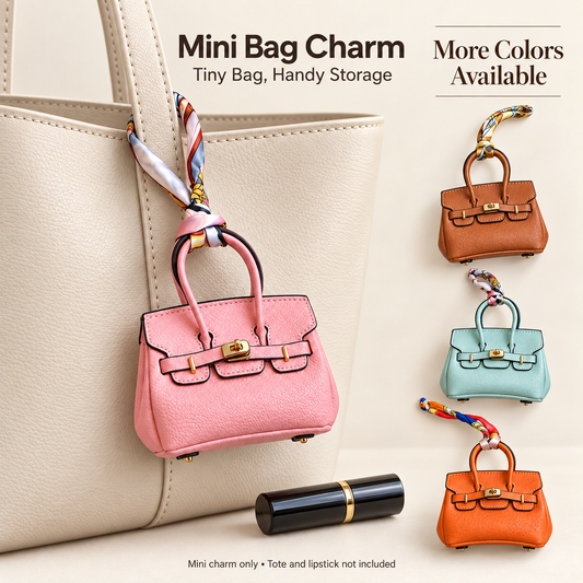 Mini Top Handle Lock Bag Handbag Charm with Scarf – Faux Leather Coin Purse