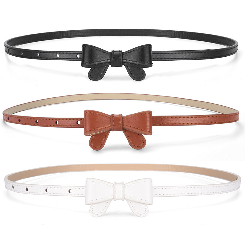 Bow Waist Belt for Girls Simple Fashion Pin Buckle Leather Belt