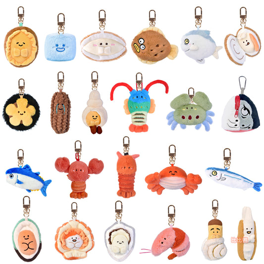 Cartoon Seafood Plush Keychain Sea Animal Stuffed Bag Charm Pendant  Keyring Accessory