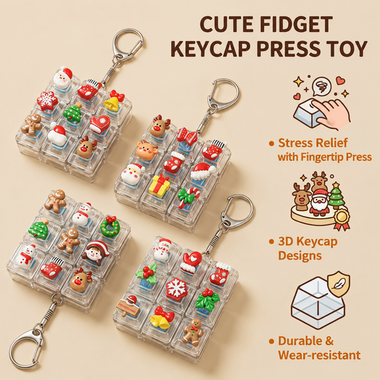 Christmas Fidget 9-Key Pressing Stress Relief Keychain with Cute Holiday Charms