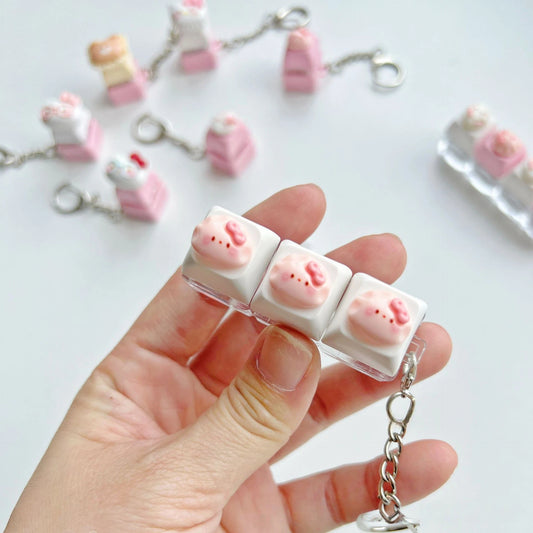Food Keycap Fidget Pressable Keyboard Keychain Charm with Cookie & Dumpling Designs