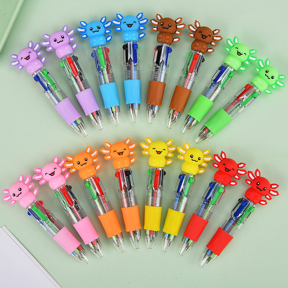 Kawaii Axolotl Mini 4-Color Retractable Ballpoint Pen, Cute Animal Multicolor Gel Ink Pen