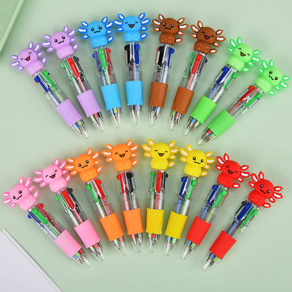Kawaii Axolotl Mini 4-Color Retractable Ballpoint Pen, Cute Animal Multicolor Gel Ink Pen