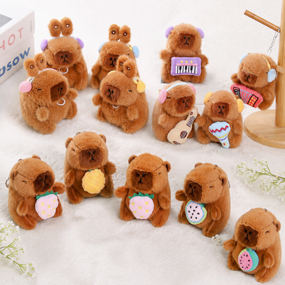 Interactive Capybara Plush Keychain – Pull-String Wiggling Bag Charm