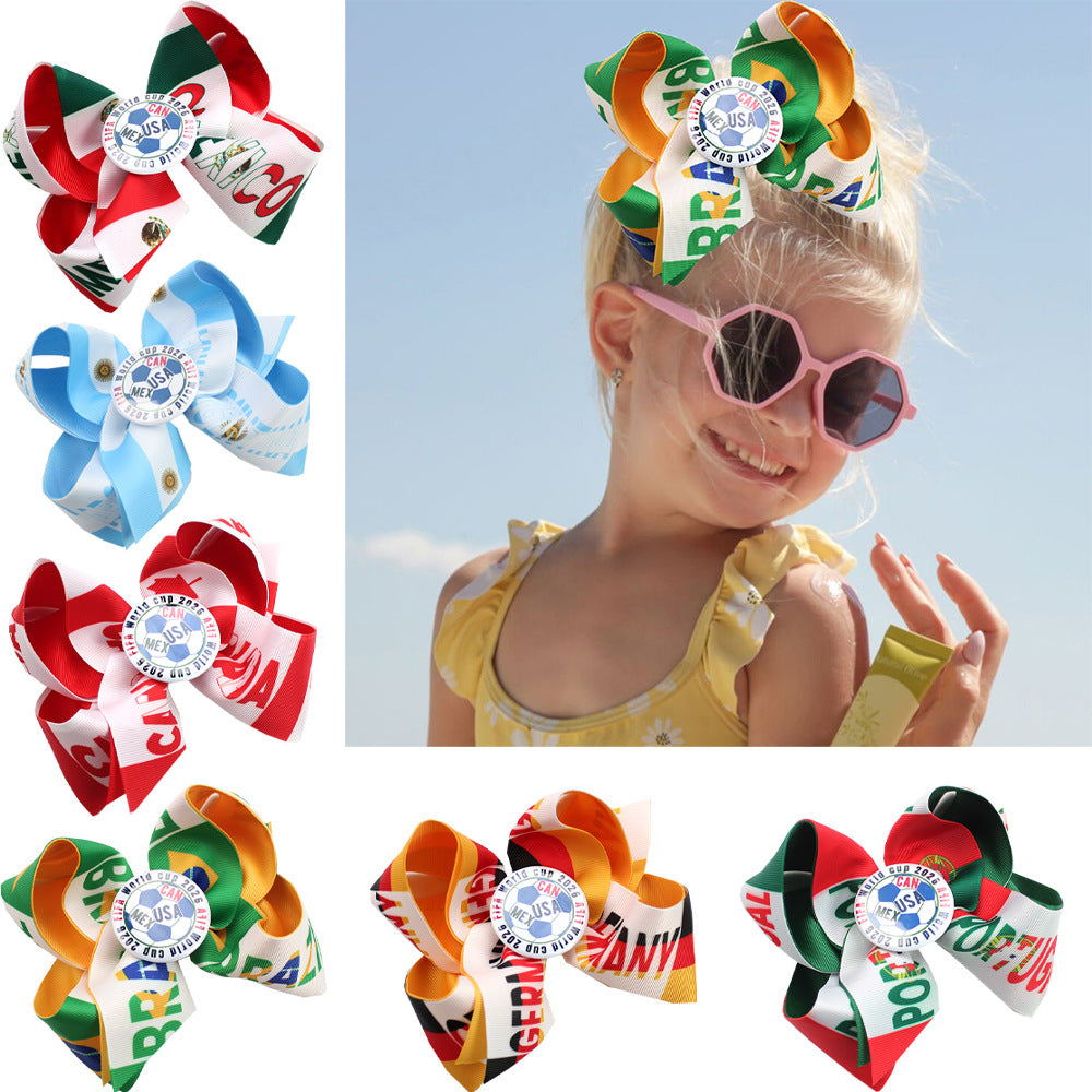 5.5-inch Double-Layer World Cup Ribbon Bow Hair Clip for USA, Canada & Mexico