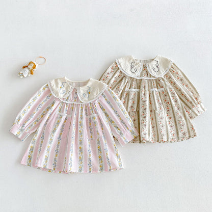 Girls’ Cotton-Rich Floral Dress with Embroidered Collar – In Stock