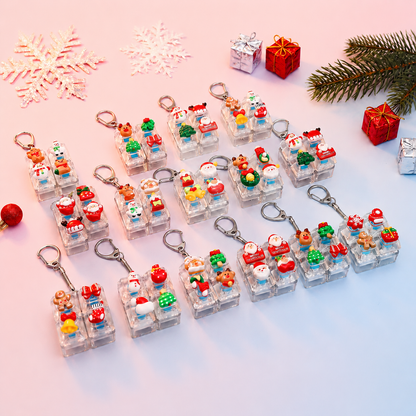 Christmas Fidget 4-Key Cube Pressing Stress Relief Keychain with Cute Holiday Charms