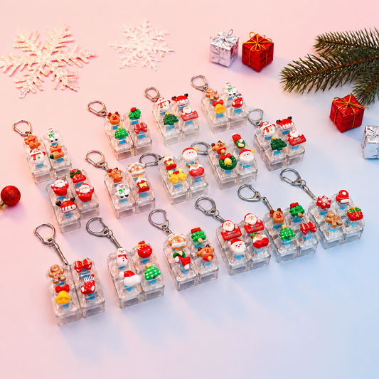 Christmas Fidget 4-Key Cube Pressing Stress Relief Keychain with Cute Holiday Charms