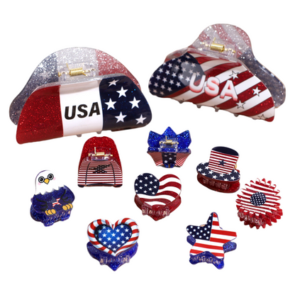 4th of July USA Flag Mini Claw Clips & Half-Moon Hair Claw Patriotic Hair Accessories