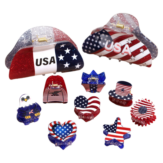 4th of July USA Flag Mini Claw Clips & Half-Moon Hair Claw Patriotic Hair Accessories