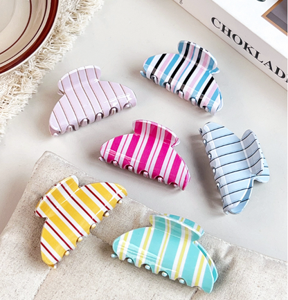 Colorful Pastel Striped Hair Claw Clip  for Women, Everyday Hair Accessory