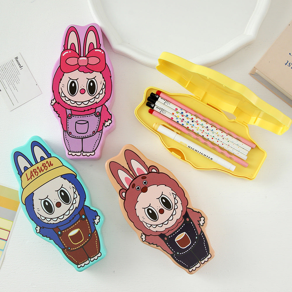 Cartoon Labubu Plastic Pencil Case Multi-Layer Stationery Box for Student(4 colors/pack)