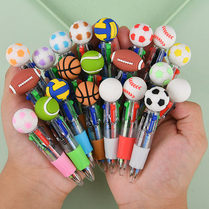 Mini 4-Color Ballpoint Pen with Sports Ball Top (Soccer, Basketball, Football)Click Retractable Planner Pen