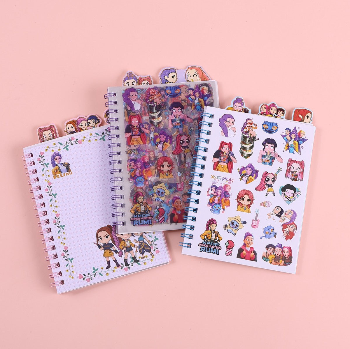 3-in-1 Spiral Notebook Set with Stickers & Memo Pad K-POP Demon Hunters Theme & Cartoon Styles