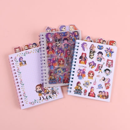 3-in-1 Spiral Notebook Set with Stickers & Memo Pad K-POP Demon Hunters Theme & Cartoon Styles