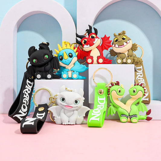 Cartoon Black Dragon PVC Keychain Flying Dragon Bag Charm Soft Rubber Pendant