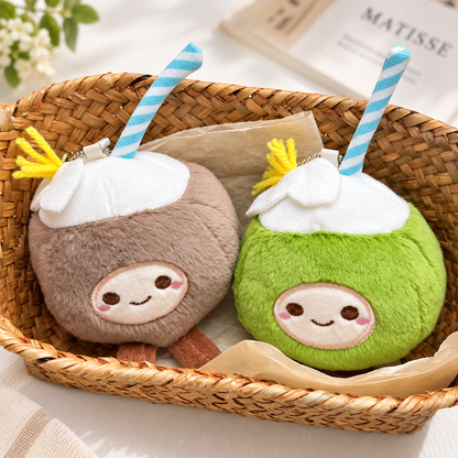 Cute Coconut Plush Keychain – Kawaii Tropical Drink Bag Charm