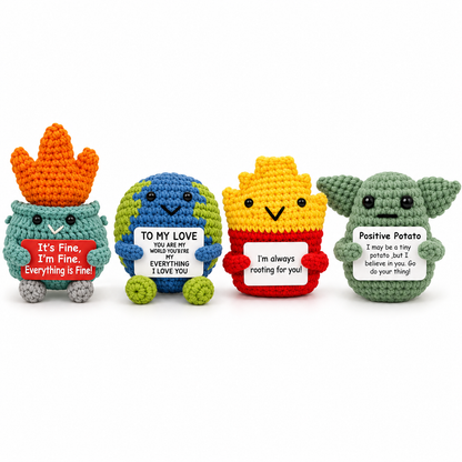 Cute Crochet Figurines with Message Cards – Desk Decor & Gifts
