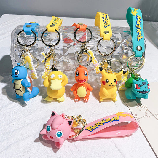Cartoon Pikachu Silicone Keychain Pokémon Mini Figure Bag Charm Pendant
