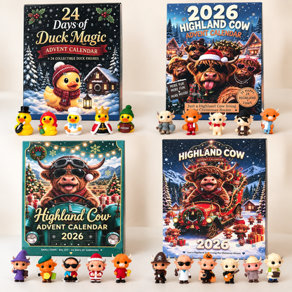 2026 Christmas Advent Calendar – 24-Day Mini Figure Surprise Countdown, Highland Cow & Duck Collectible Holiday Gift