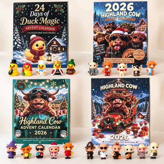 2026 Christmas Advent Calendar – 24-Day Mini Figure Surprise Countdown, Highland Cow & Duck Collectible Holiday Gift