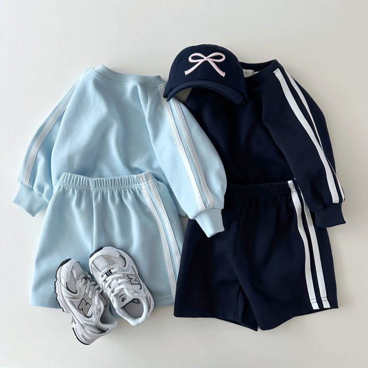 Boys Two Piece Outfit Set | Long Sleeve Pullover Top & Shorts Casual Matching Set