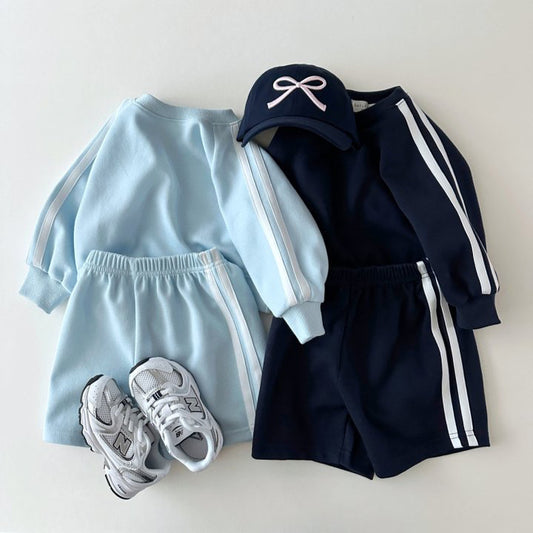 Boys Two Piece Outfit Set | Long Sleeve Pullover Top & Shorts Casual Matching Set