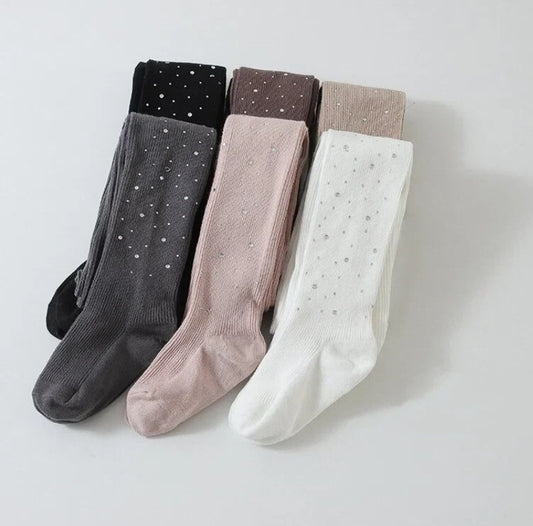 Rhinestone Ribbed Cotton Tights Stretchy Sparkle Leggings for Toddler & Little Girls